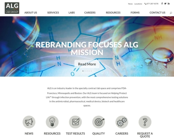 Biotech Web Design Example: Analytical Lab Group Homepage.